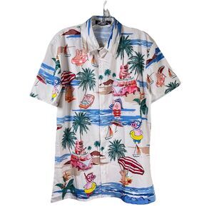 Pig Aloha Hawaiian Shirt Men’s Sz Medium Beach Pattern Hawaiian Shirt Pig Aloha